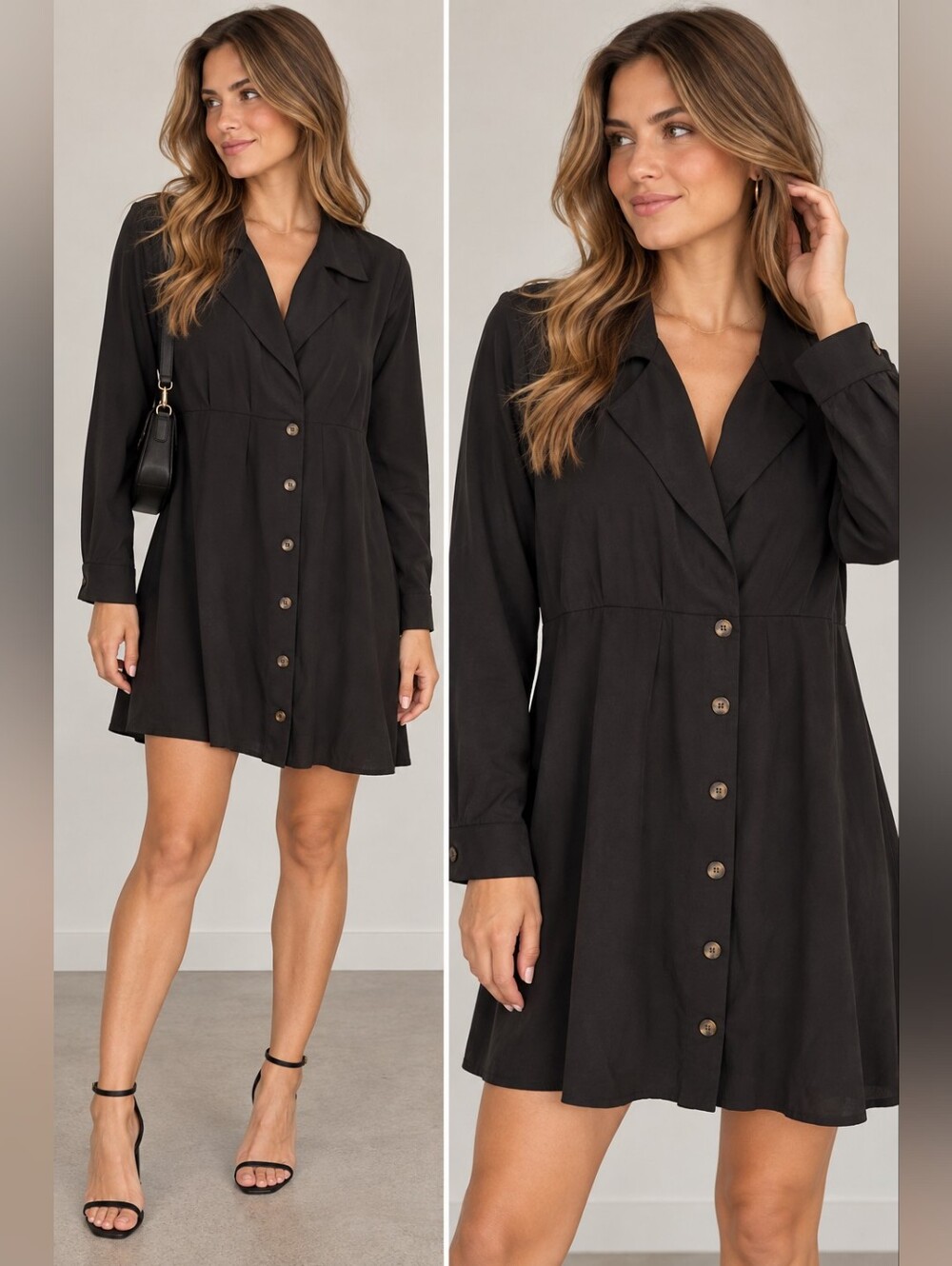 Audrey 3+1 Black Button-Front Mini Shirt Dress